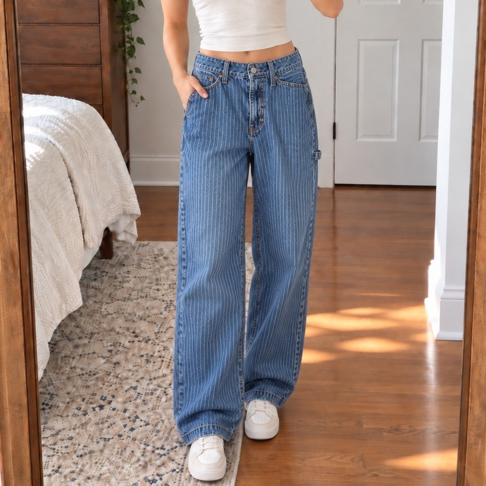 Old Navy OG Loose Fit Jeans Womens 8 Carpenter Striped Utility Streetwear Skater